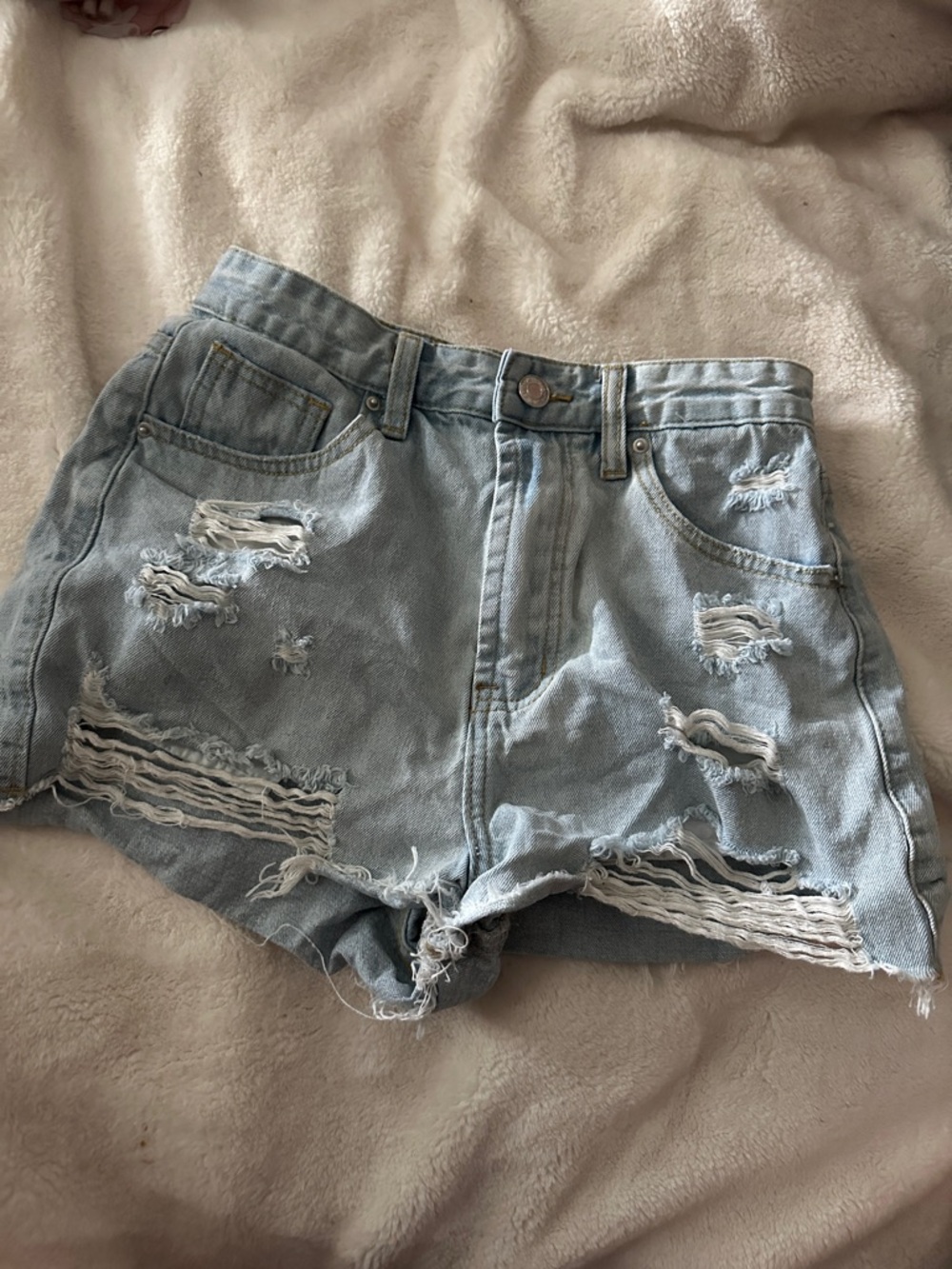 SHEIN Light Blue Distressed High-Waist Denim Shorts